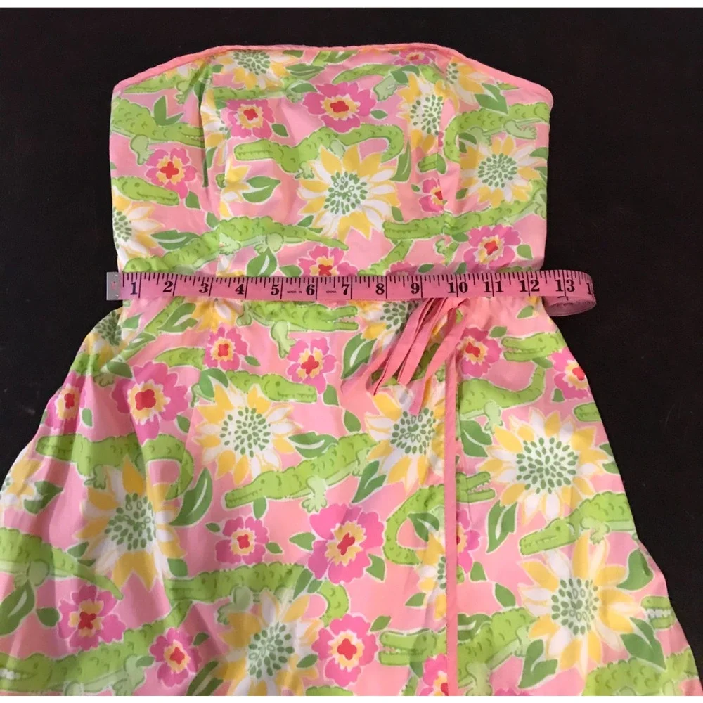Vintage Lilly Pulitzer White Label Strapless Alligator Floral Dress Size 4 - Picture 7 of 11